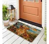 Spring Labrador Retriever Dog Front Black Door Mat Outside Inside Entrance 29 * 17, Funny Puppy Stained Glass Outdoor Indoor Ultra Thin Doormat, Small Pet Shoes Off Doormat for Patio Interior Garage
