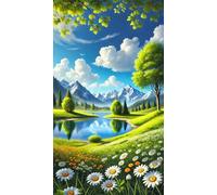 Spring Lakeside Landscape Diamond Art Kits,5D Diamond Painting Kits for Adults,DIY Full Square Drill Diamond Painting Kits for Beginners Rhinestone Embroidery Picture Art for Home Decor 40x90 cm