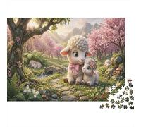 Spring Lamb 1000 Piece Cardboard Jigsaw Puzzle Cherry Blossom Valley for Adult Stress Relief Seekers Home Entertainment Unique Pattern 38x26cm/1000pcs