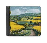Spring Landscape in Countryside Men's Leather Wallet Bifold Purse Card Holder Slim Money Clip Single-Sided Print