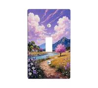 Spring Landscape Light Switch Cover Plates/Outlet Covers, Violet Mountain and Flowers for Home Decor, Thermoplastic Wall Plates, Standard Size Single Toggle
