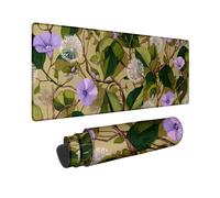 Spring Large Mouse Pad, Violet Floral Green Leaves Mouse Pad, Stitched Edge Mousepad, Washable Non-Slip Rubber Mouse Pad for Home and Work