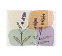 Spring Lavender Flower Jigsaw Puzzles for Adults 500 Piece, Retro Mid Century Florals Wooden Puzzles, Fun Funky Printed Decorations for Party