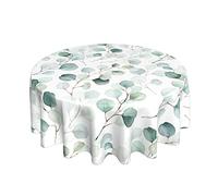 Spring Leaves Flower Eucalyptus Leaves Green Round Tablecloth Waterproof Wipeable Tablecloth Cover Home Restaurant Kitchen Picnic Party Decoration 60 Inch