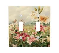 Spring Lily Light Switch Cover Plate, Soft Peach and White Floral Design for Home Decor, Thermoplastic Wall Plates, Standard Size Double Toggle