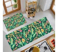 Spring Lily Of The Valley Carpet Runners For Kitchen Non-Slip Botanical Illustration Kitchen Rug Runner Washable Short Pile Floor Mat For Entryway Bedroom Laundry Room, Mint Green, 40X60Cm+40X120Cm