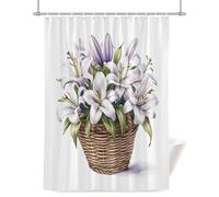 Spring Lily Shower Curtain for Bathroom, Retro Flowers Basket Waterproof Cloth Fabric Bathroom Accessories Set with 12 Rust Proof Plastic Hooks, 36” x 78”