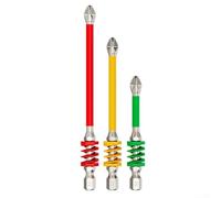 Spring-Loaded Screwdriver Bit Set for Impact Drills - Carbide Tips, Anti-Slip Grip, 65mm/90mm/110mm, 3-Piece Kit suitable for 6.35mm (1/4") Collet
