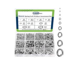 Spring Lock Washers Assortment Kit(1000 Pack), M2 M2.5 M3 M4 M5 M6 M8 M10 M12 Metric Split Lock Washer Set, Lock Washers