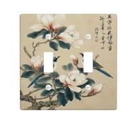 Spring Magnolia Light Switch Cover Plates/Outlet Covers, Elegant Blue Birds and Flowers for Home Decor, Thermoplastic Wall Plates, Standard Size Double Toggle