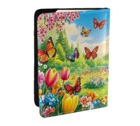 Spring Meadow Butterfly Printed Passport Holder,Travel Pu Leather Passport Cover Case Organiser for Men Women,6.5 Inch