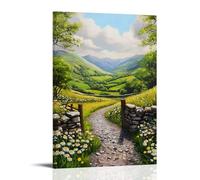 Spring Meadow Country Landscape Canvas Wall Art Hanging Paintings Poster English Cotswolds Rustic Cottagecore Art Print for Wall Decor 16x24inch(40x60cm)
