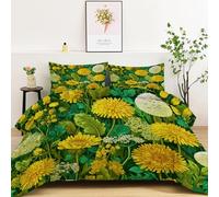Spring Meadow Coverless Duvet Long Double Size, Plant Wildflowers Dandelions Soft Warm Autumn Winter 200 x 220 cm Bedding Set, Light Green Comforter Set Washable Quilted Duvets with Pillowcase