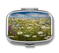 Spring Meadow Flower Pill Organizer Square Pill Case Portable Metal 2 Compartments Small Medicine Box Travel Pill Container Pill Organizer