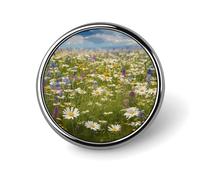 Spring Meadow Flowers Lapel Pins Metal Pin Badge Personalized Pinback Button Badges Classic Round Badge Recognition Enamel Lapel Pin for Jackets, Backpacks, Bags