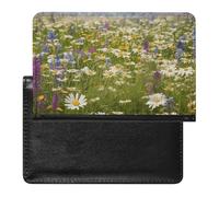Spring Meadow Flowers Passport Cover Family Printed Leather Passport Holder Minimalist Front Pocket Slim Travel Wallet Cover Case Lightweight Credit Card Holder for Women Men