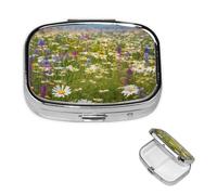Spring Meadow Flowers Pill Box 2 Compartment Medicine Pill Organizer Square Pill Case for Purse & Pocket Travel Pillbox Portable Metal Medicine Vitamin Fish Oil Organizer Unique Gift