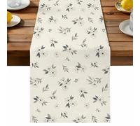 Spring Meadow Flowers Table Runner, Rustic Cream Pink Floral Field Blooms Leaves Cotton and Table Linen Runner for Kitchen Dining Home Decor for Party Festival Holiday Decoration Gift 13x120in