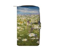 Spring Meadow Flowers Wallet Multifunctional Leather Wallets for Men Compact Long Wallet Credit Card Holder Passport Bag