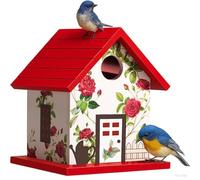 Spring Melody Bird House, Composite Material Nesting Box, Hanging Birdhouse for Blue Bird, Squirrel Proof Birdhouse for Outside, 10 Years Water Proof Weatherable Bird Box for Pole (Garden Cottage red)