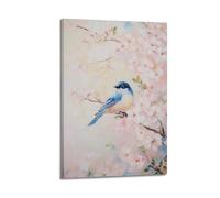 Spring Nature Wall Art, Cherry Blossom Branch Songbird Watercolor Hanging Paintings Poster, Elegant Floral Bird Artwork for Bedroom Living Room Nursery Space 08x12inch(20x30cm)