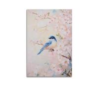 Spring Nature Wall Art, Cherry Blossom Branch Songbird Watercolor Hanging Paintings Poster, Elegant Floral Bird Artwork for Bedroom Living Room Nursery Space 20x30inch(50x75cm)