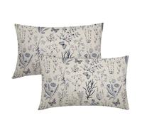 Spring Navy Blue Floral Lumbar Pillow Covers 12x20 Inch Vintage Wild Flower Herbs Plant Butterfly Decorative Pillow Cases Botanical Farmhouse Cushion Covers Home Decor For Sofa Couch Outdoor Set of 2