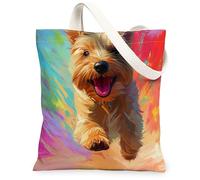 Spring Norfolk Terrier Dog Canvas Tote Bag for Shopping 13 * 15, Cute Graffiti Reusable Grocery Bag for Women, Pet Travel Painting Gift Decoration