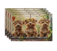 Spring Norfolk Terrier Dog Placemats Set of 4, 12x18 Inch, Potted Plants Puppy 4Pcs Soft Table Mats for Home Dinning, Fun Cute Pet Holiday Party Kitchen Print Pattern Decor