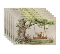 Spring Norfolk Terrier Dog Placemats Set of 6, 12x18 Inch, Cute Floral Tree Swing 6Pcs Seasonal Table Mats for Dinning, Pet Holiday Home Kitchen Decor