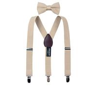 Spring Notion Boys' Suspenders and Solid Color Bowtie Set, Champagne/Tan, L (7-12 Years)