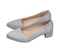 Spring Novelty: Korean Edition - Flat Pointed Thick Heel Mid Heel Versatile Outerwear Style Glitter High Heels Shoes Women Sandals, silver, 9 UK