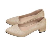 Spring Novelty: Korean Edition - Flat Pointed Thick Heel Mid Heel Versatile Outerwear Style Glitter High Heels Black Shoes Women Elegant, gold, 8 UK