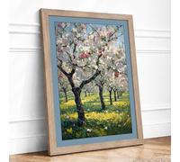 Spring Orchard in Bloom Botanical Framed Wall Art Print A4 (29.7×21cm) Oak, Wall Decor for Living Room, Bedroom, Office & Home, Ready to Hang, Art Gift