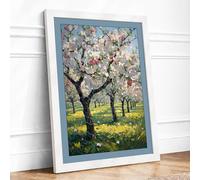 Spring Orchard in Bloom Botanical Framed Wall Art Print A4 (29.7×21cm) White, Wall Decor for Living Room, Bedroom, Office & Home, Ready to Hang, Art Gift