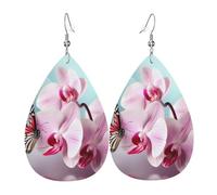 Spring Orchid Butterfly Earrings for Women Teardrop Leather Earring Double Sided Drop Dangle Earrings Lightweight Women's Ear Accessories Jewelry Fashion Birthday Gift