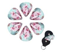 Spring Orchid Butterfly Print Guitar Picks 6 Pack Guitar Plectrums with Pick Holders Bass Picks For Acoustic Guitar Bass Electric Ukulele Includes 0.46mm, 0.71mm, 0.96mm