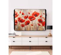 Spring Outdoor TV Cover for Outside Flat Screen,Red Poppy Flower 600D Thick Waterproof Weatherproof Outdoor TV Screen Protector with Zipper for 60 to 65 Inch Flat Screens Oil Painting Style