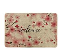 Spring Painting Watercolor Beautiful Flower Chinese Style Tree Branch Pink White Rubber Absorbent Doormat Non-Slip Decorations for Indoor Home Garage Kitchen Outdoor