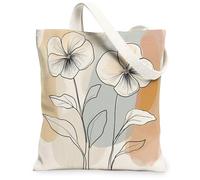 Spring Pansy Flower Canvas Tote Bag for Shopping 13x15, Retro Mid Century Florals Reusable Grocery Print Bag for Women, Fun Funky Aesthetic Painting Gift Decor