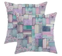 Spring Patchwork Throw Pillow Covers Set of 2, Lavender Floral Decorative Cushion Cases, Cozy Farmhouse Decor for Sofa Bed Couch 14x14 Inch