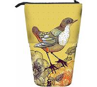 Spring Pattern Telescopic Pencil Stationery Case Pens Storage Box with Zipper Closure for Women Men Boys Girls A Bird and Blooming Flowers On The Branch Nature Nature Yellow