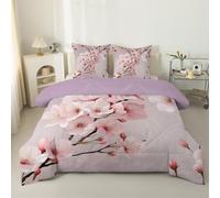 Spring Peach Blossom Double Duvet 4.5 Tog, Light Purple Reversible Coverless Duvet Double, Soft Bedding Comforter Sets for All Seasons, Lightweight Quilt with 2 Pillowcases - 200x200 cm