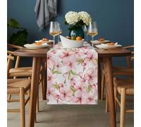 Spring Peach Blossom Table Runner 13x120 inch Country Pink Floral Farm Cotton Linen Dining Table Runner Ideal for Dresser Kitchen Coffee Tables - Machine Washable