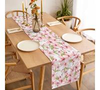 Spring Peach Blossom Table Runner 13x36 inch Country Pink Floral Farm Cotton Linen Dining Table Runner Ideal for Dresser Kitchen Coffee Tables - Machine Washable