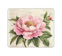 Spring Peony Floral Mouse Pad, Peach Flower Design with Green Leaves, Elegant Nature Style, Perfect for Home and Office Computing, Non-Slip Gaming Mousepad Square 8x10 Inch