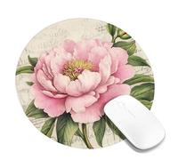 Spring Peony Floral Mouse Pad, Peach Flower Design with Green Leaves, Elegant Nature Style, Perfect for Home and Office Computing, Non-Slip Gaming Mousepad Round 8x8 Inch