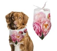 Spring Peony Flowers Blossom Dog Bandanas Triangle Holiday Pet Neck Scarf Soft Adjustable Bib Handkerchief Accessories Washable Durable Fabric for Pet Puppy Cats Large Dog