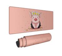 Spring Pig Floral Large Gaming Mouse Pad, Cute Peach Pig with Daisies Stitched Edge Mousepad, Rubber Non-Slip Washable Gaming Mouse Pad for Home and Office Computer, Laptop 12x32 Inch