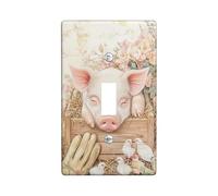 Spring Piglet Light Switch Cover Plates/Outlet Covers, Pastel Peach Country Farmhouse Decor for Wall Accents, Thermoplastic Wall Plates, Standard Size Single Toggle